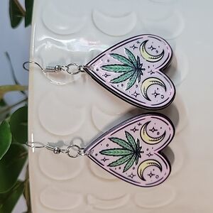 Mystic Leaf Crescent Moon Dangle Earrings, 420